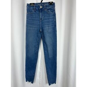 American Eagle Curvy Hi-Rise Jegging Blue Raw Hem Ne(x)t Level Stretch Size 00